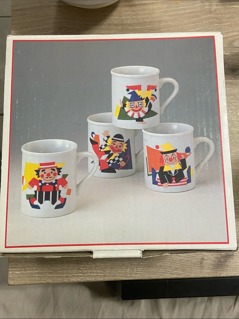 Vintage Set of Four Ceramic Clown Mugs Japan Imported by Hudson’s Bay